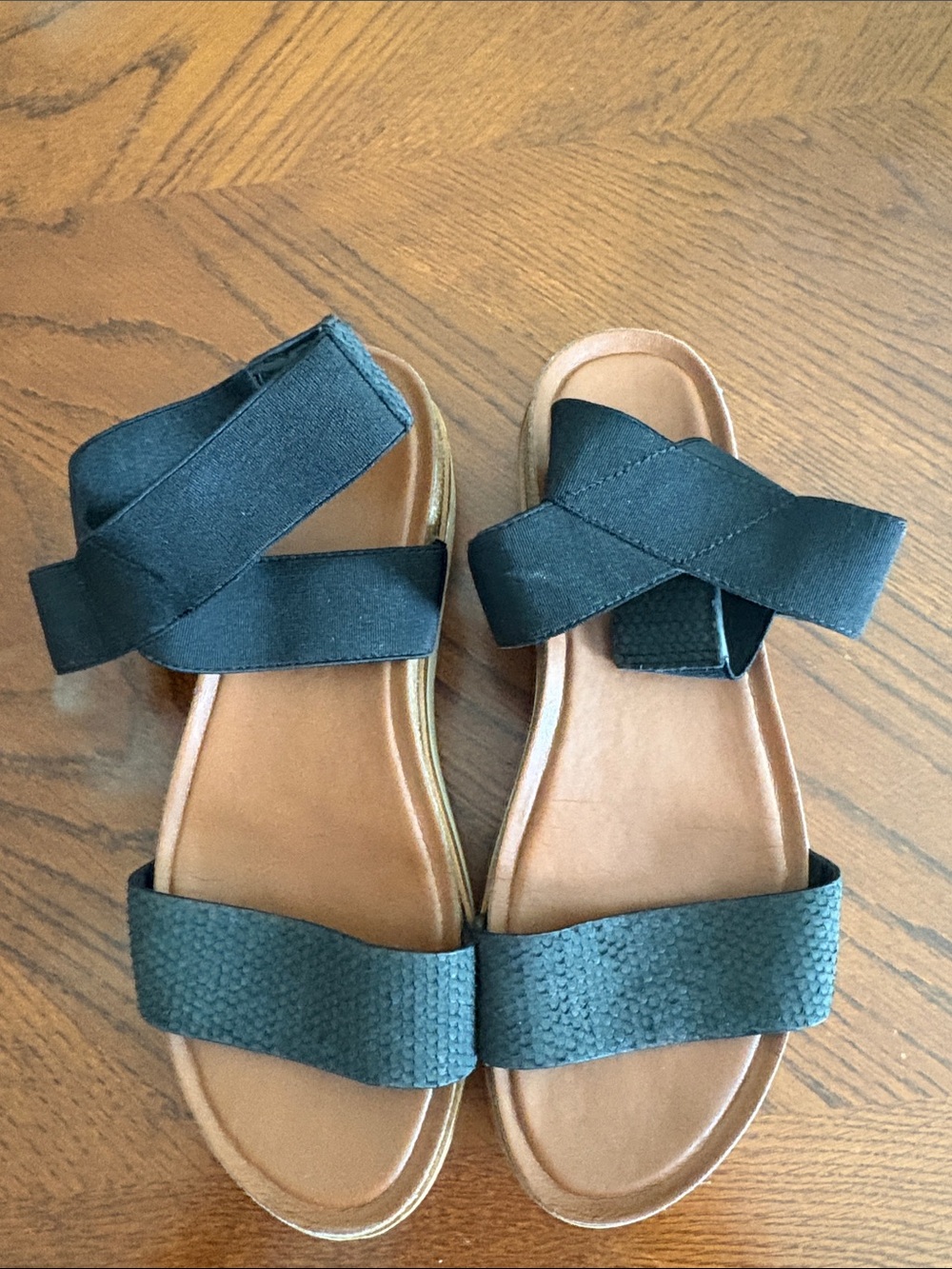 Franco Sarto Black Cross-Strap Sandals with Tan Footbed